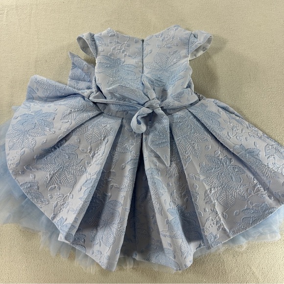 Gold Kids Elegant Blue Dress-Bow Embroidered Brocade Tulle Sz 2-3 Years/98 (3T) - Picture 7 of 14